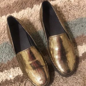 Gold metallic loafers